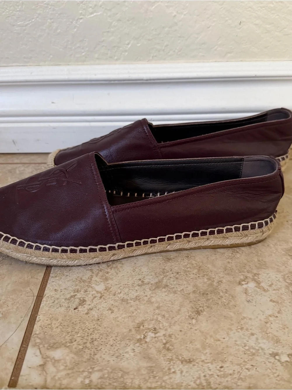 Authentic Saint Laurent Maroon Leather Espadrille Flats size 38